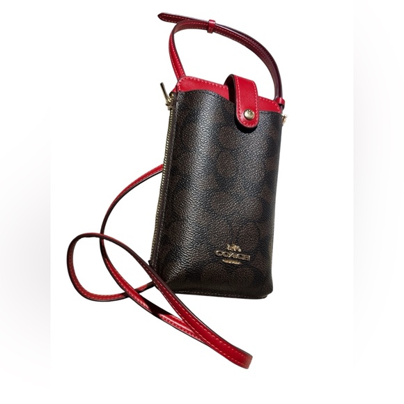 Coach Red and Brown Crossbody Bag and phone Wallet. - Picture 1 of 6